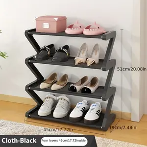 4 Layer Z-Shaped Shoe Rack, Durable Plastic, Tool-Free Assembly, Floor Installation for Living Room, Bedroom, Entryway, Stackable Storage Solution, Shoe Shelf Organizer
