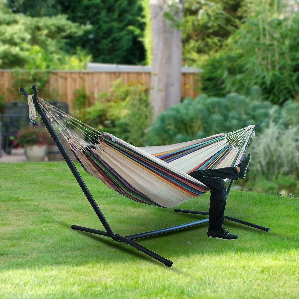 Canvas Camping Hammock Swing - Portable 200x150cm Outdoor Casual Hammock, 200kg Weight Capacity for Backyard, Patio Use with Swing Chairs & Accessories Compatibility