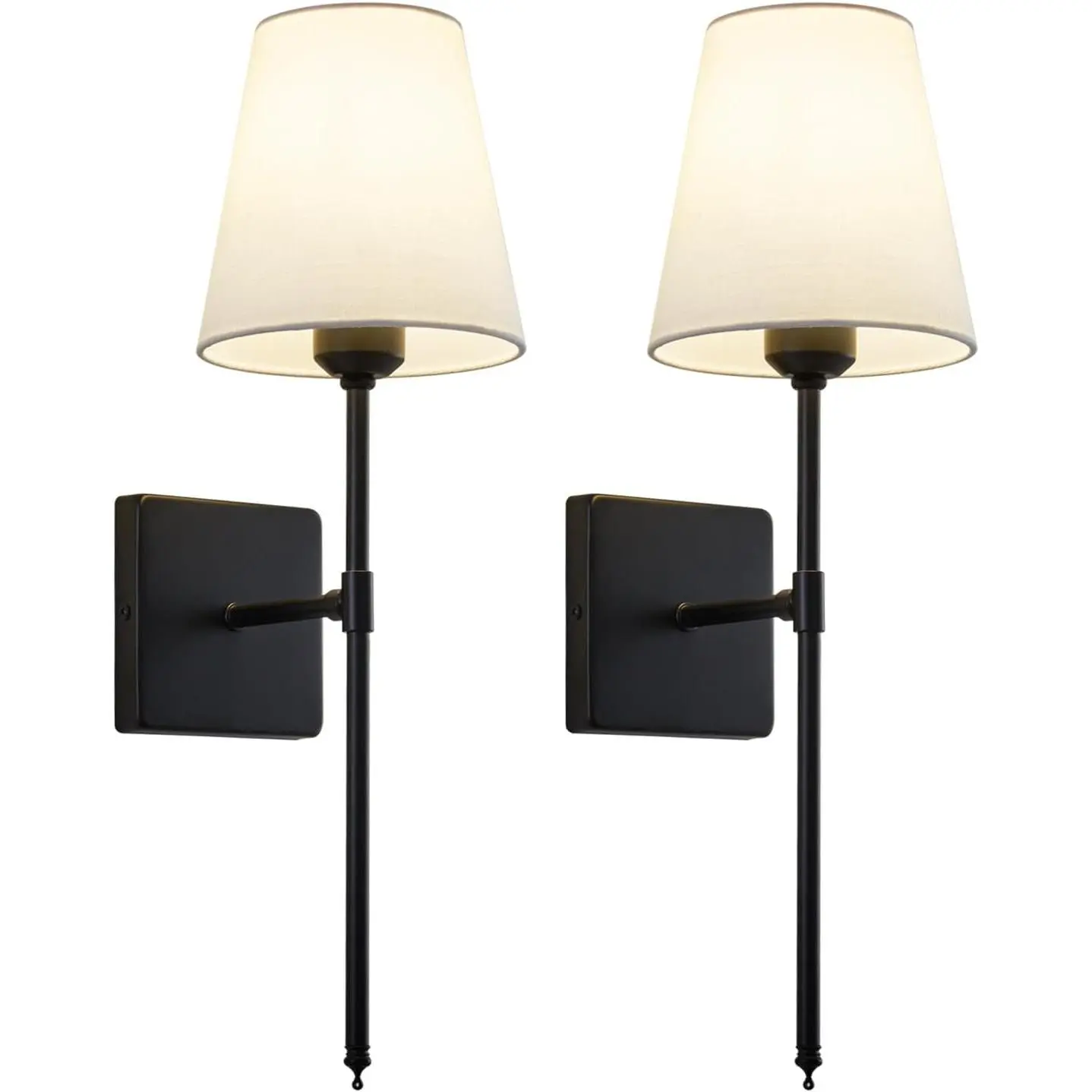 Hardwired Retro Industrial Wall Sconces Sets of 2 - Bathroom Vanity Sconces with White Fabric Shades, Suitable for Bedroom and Living Room