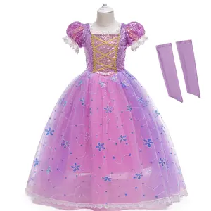 Purple Cartoon Cosplay Costume 031 Embroidered Sequin Fancy Carnival Kids Clothes with Oversleeve Princess Girls Ball Gown Children Cocktail Dress 2-10Y holiday gift