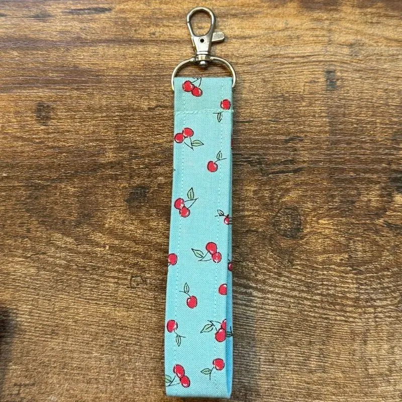 Turquoise Cherry Fabric Keychain Wristlet