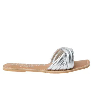 BEACH by Matisse Womens Gale Metallic Slide Casual Sandals Casual Low Heel 1-2" - Silver