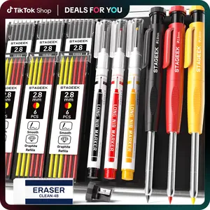 STAGEEK 3 Pack Carpenter Pencil with Sharpener, Mechanical Carpenter Pencils with 39 Refills, Heavy Duty Construction Pencil with Sharpener, Deep Hole Long Nib Marker Pens for Architect Marking - With Case