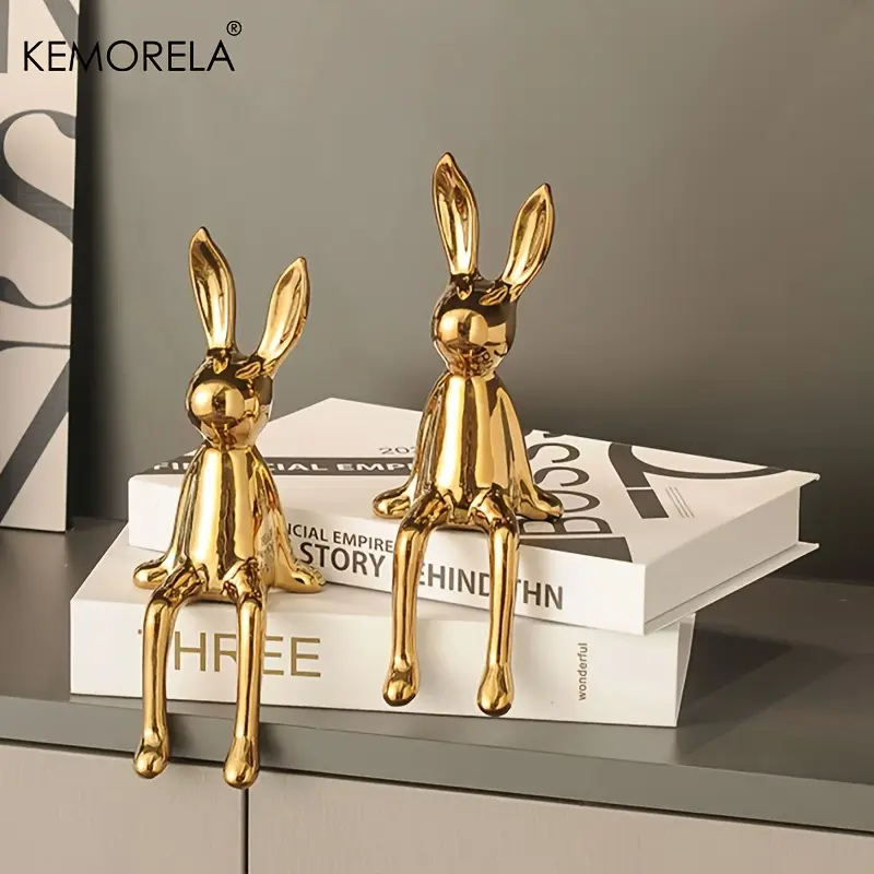 White Ceramics Long-Eared Sitting Rabbit Ornament - Simple Design Home Decor for Living Room TV Cabinet, Ideal Holiday & Birthday Gift, Long-Eared Rabbit