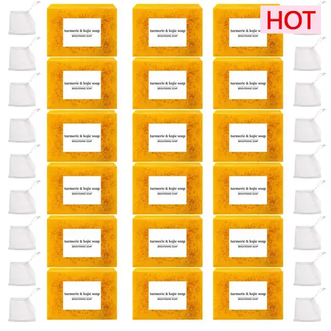 Turmeric Bar Soap with Kojic Acid & Natural Lemon, 12pcs Brightening Body Care Products - Hydrating Face & Body Cleanser for Dark Spots, Keep the Skin Hydrated Multi-Pack