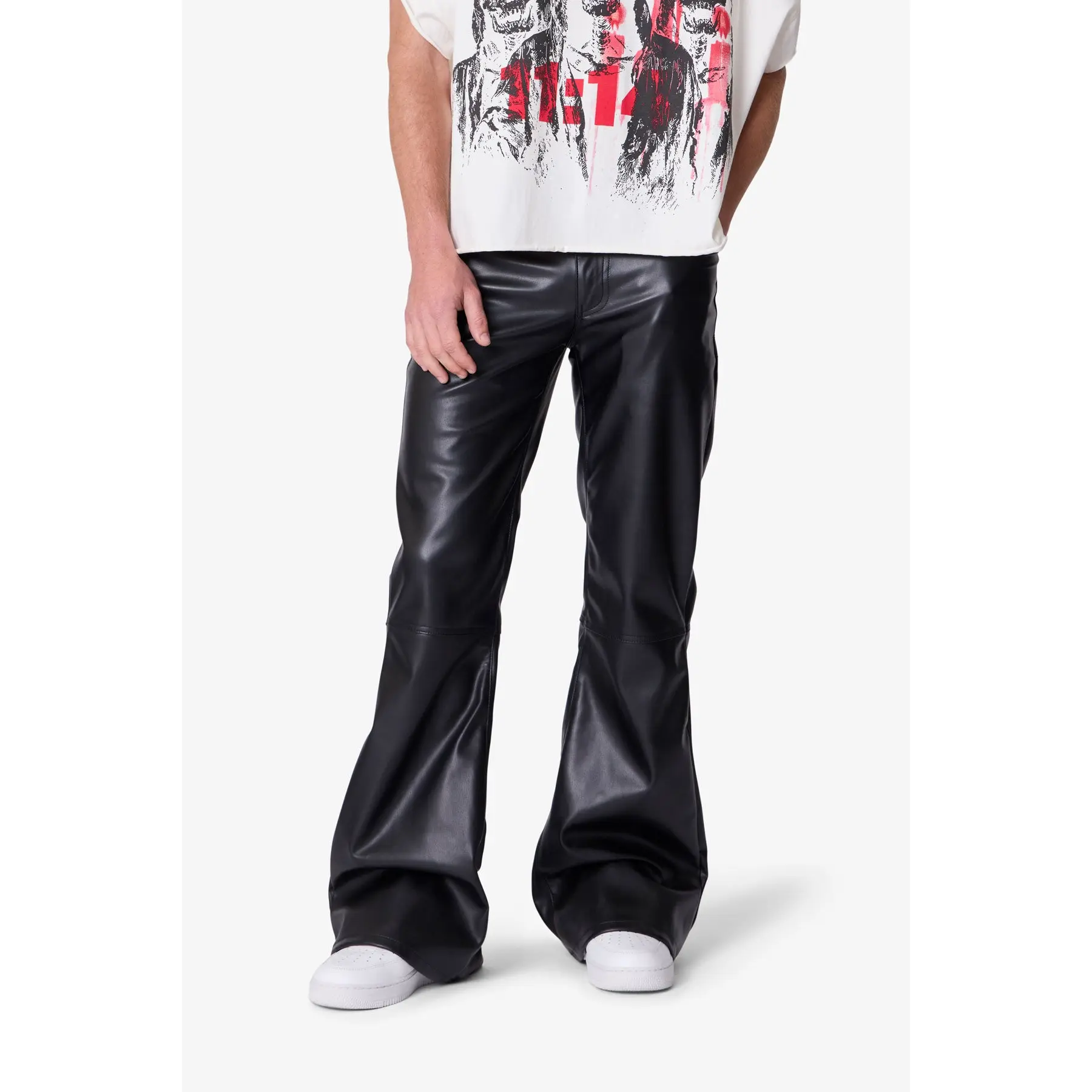 mnml Leather Flare Pants - Black - TikTok Shop