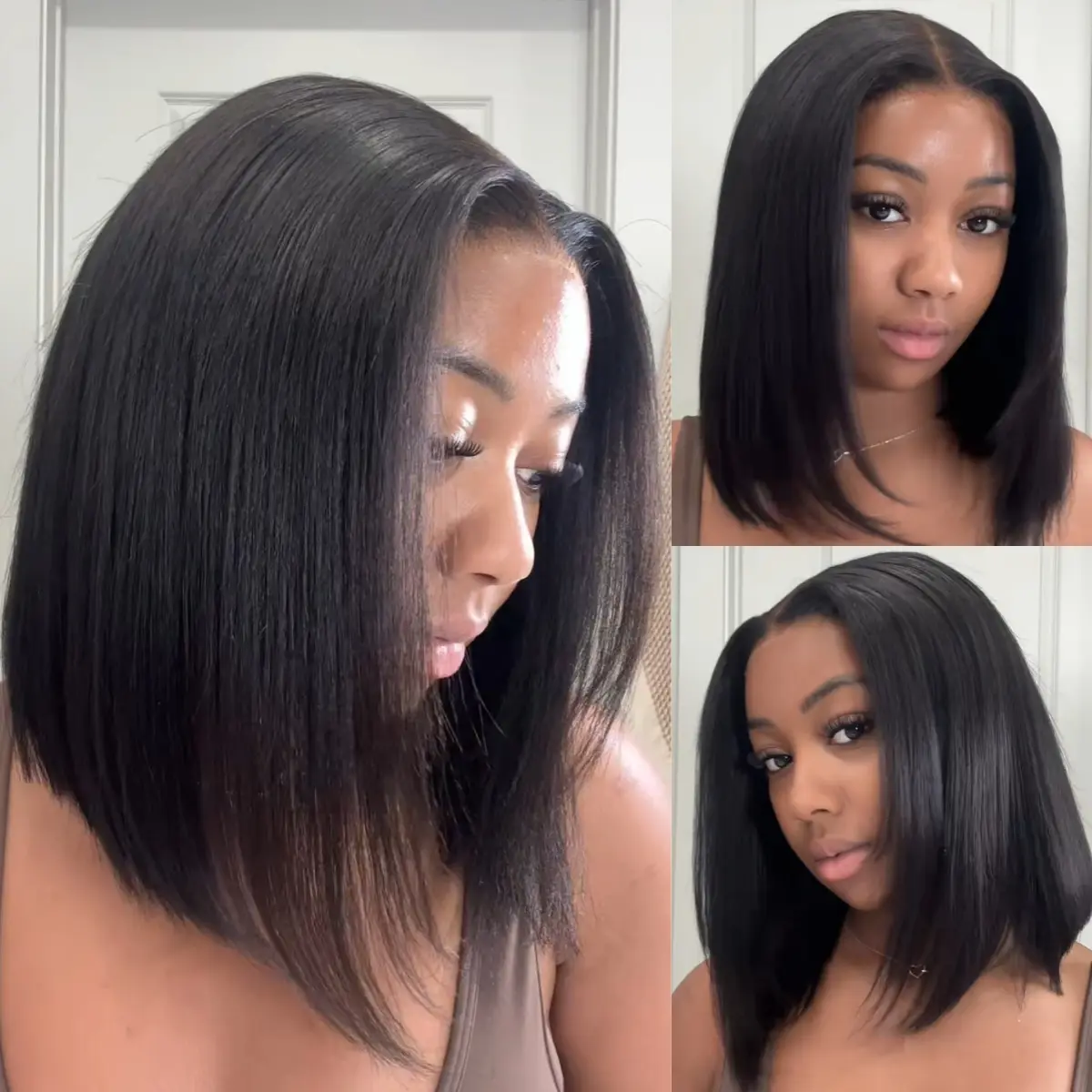 UNice Glueless Yaki Straight Short Bob Wig with Drawstring Pre-cut 7x5 HD Lace Human Hair Wigs with Bleached Knots Beginner Friendly Natural Hairline summer wig