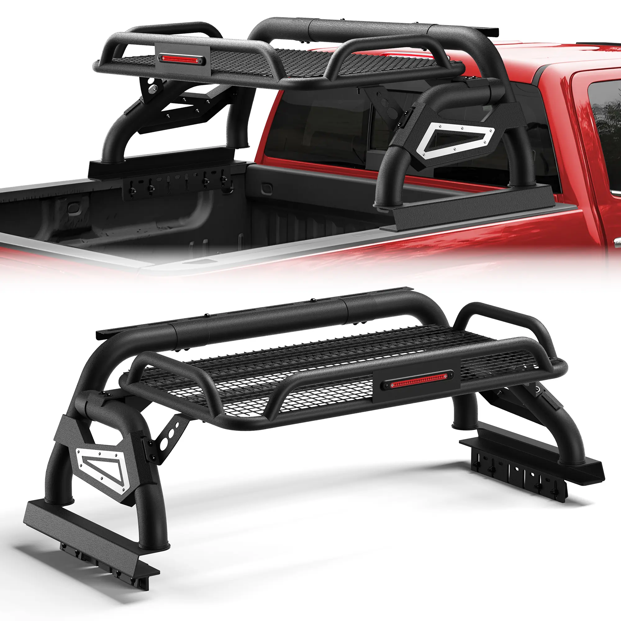 Longsun Roll Bar + Basket Truck Accessory - Powdercoat Resist, 500 lbs Rated, Textured Cargo Carrier, Headache Rack, Tool Mounting for Full-Size Pickups (Ford F150/F350, Ram 1500/4500, Chevy Silverado, Tundra, Titan, GMC Sierra) with Lifetime Support