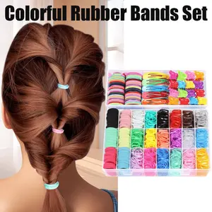 Colorful Rubber Bands Set, Elastic Hair Bands and Hair Clips with Organizer Box, Hair Accessories for Christmas Gift