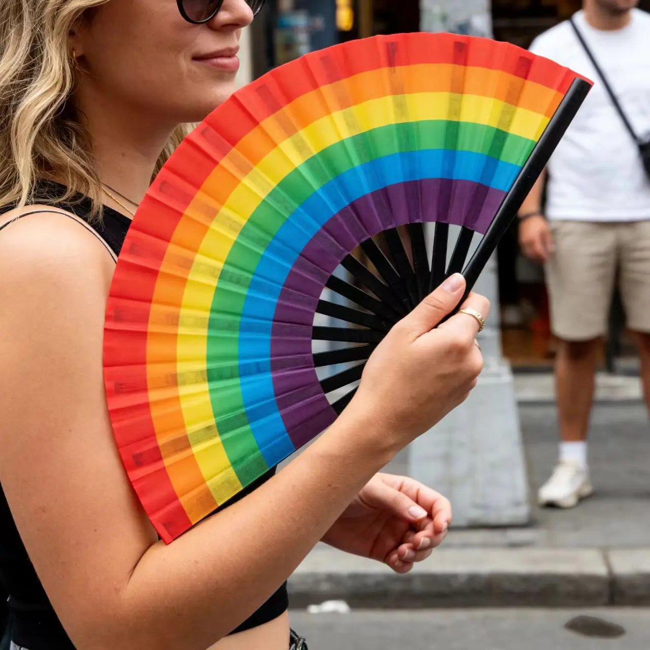 Large Rainbow Dance Kung Fu Folding Fan, Party Craft Gift Fan, Ladies Handheld Fan, Wedding Favor Fan, Portable Folding Fan, Wedding Hand Fans, Chinese Fan, 1 or 2 Pieces