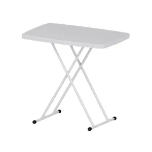 Small Adjustable Folding Table Set - Portable Plastic Rectangular Desk for Office, Dorm, Bedroom, Living Room, Camping - Collapsible TV Tray with Metal X Frame