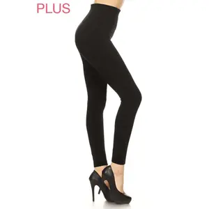 Wide Waistband Plus Size Fleece Lined Leggings: Black