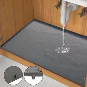 Waterproof Sink Mat 34*22 Cabinet Liner For Kitchen And Bathroom, Shelf Protection Silicone Under Sink Tray, Kitchen Cabinet Organizer And Storage Sink Drip Tray