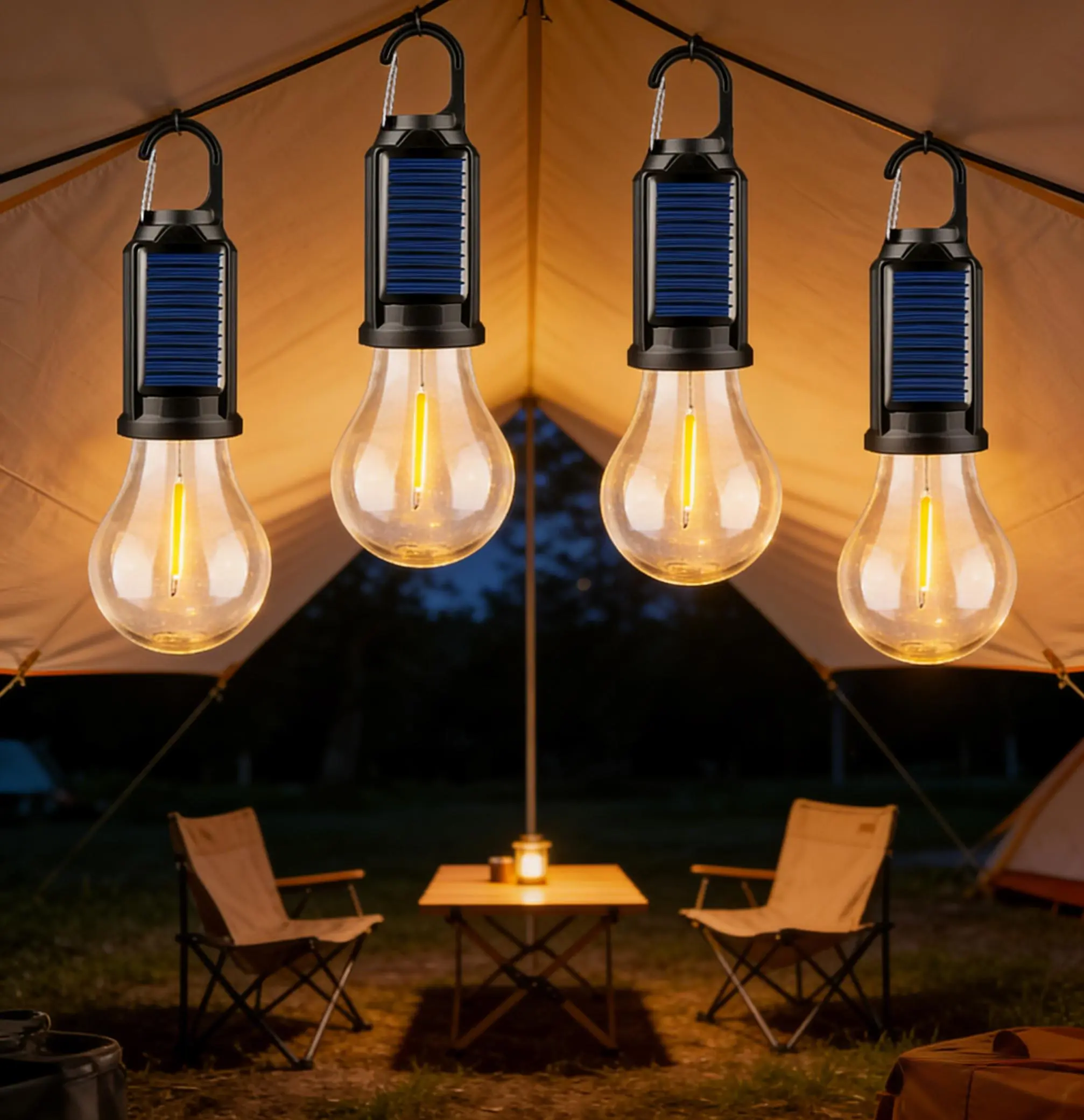 4-Pack USB Rechargeable Solar Powered Camping LED Lanterns with Clip Hook - Office Equipment Parts, Camping & Hiking Accessories for Outdoor Hanging, Emergency Use