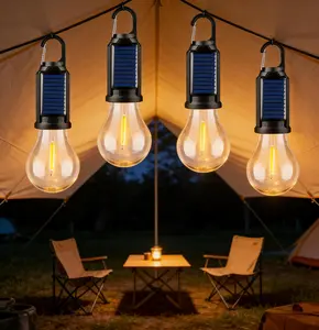 solar bulb,Solar Tent Lights USB Rechargeable Led Camping Lantern ,Outdoor Hanging Light Bulbs with Clip Hook for Camping, Christmas, Decorations, Emergency,Flashlight (4pcs)