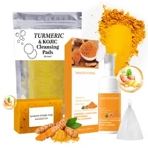 Turmeric Wash and Care Three Piece Set, Facial Wash, Cleansing Mousse & Cleansing Soap, Exfoliating Turmeric Cleansing Pads, Deep Cleaning Hydrating Skincare Kit for All Skin Types, Face & Body Daily Use