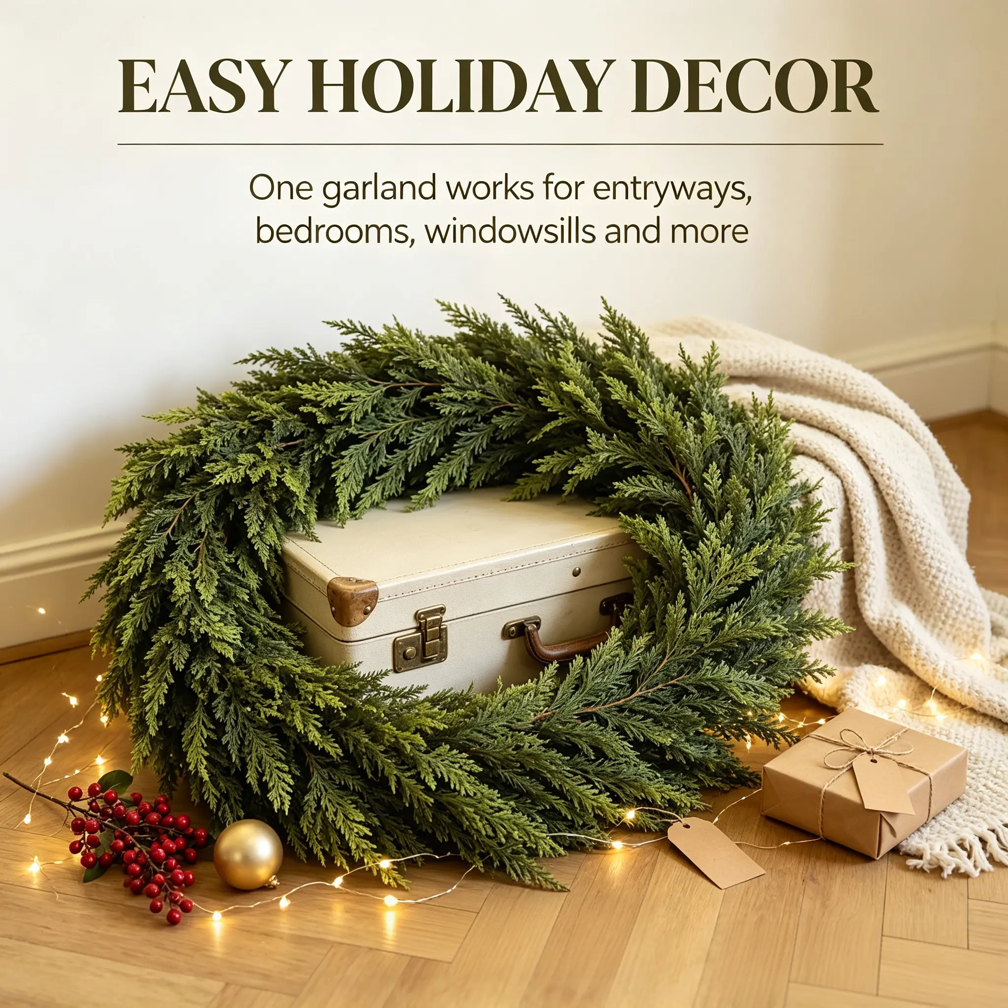 6FT Artificial Christmas Garland, Premium Realistic Evergreen Pine Swag, Thick Full Greenery Holiday Decor for Fireplace Mantel, Staircase, Doorway, Table Centerpiece & Home Party Decoration