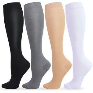 ISUNIE 4 Pairs 15–20 mmHg Solid Color Compression Socks for Women & Men, Knee-High, Circulation Support, Comfortable Support, All-Day Support, Work, Travel, Sports, Daily Wear