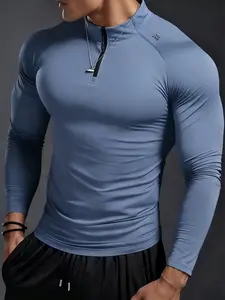 Aesthetic Stand Collar Quarter-Zip Athletic Pullover - Pure White Slim-Fit Sporty Base Layer - Men's Versatile Outdoor Performance Top for GymTok Style and Casual Activewear, High Performance Activewear, Athletic Apparel, Sports Apparel