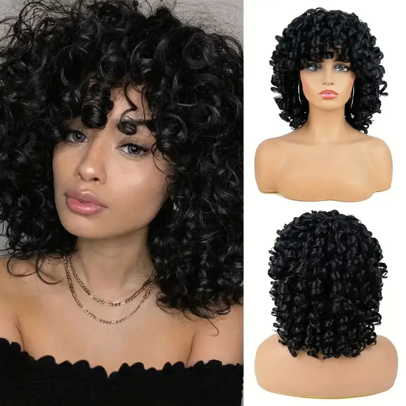 Short Loose Curly Wigs for Black Women Afro Wig for Black Women Curly Wig for Women Synthetic Wigs for Women Fluffy Natural Soft Hair