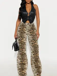 Tall Fierce And Feisty Printed Wide Leg Jeans - Brown/combo