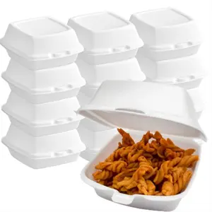6 x 6  x 3 White Foam Square Take Out Container with Perforated Hinged Lid - 500/Case tray food Kitchen Utensils Disposable Lightweight