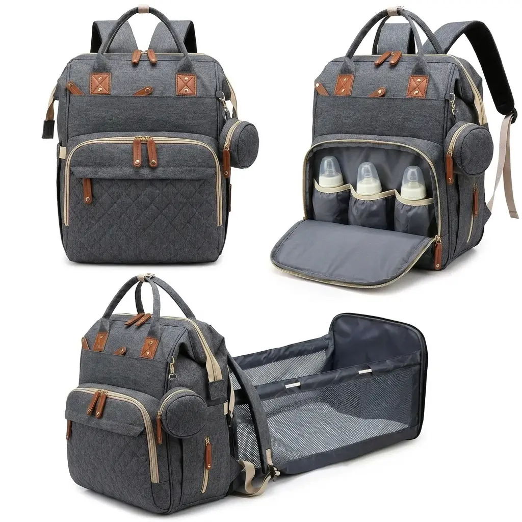 Waterproof Baby Diaper Backpack with Foldable Changing Station & Pad, USB Charging Port, Large Capacity Baby Travel Gear, Essential Gift for Mom & Dad