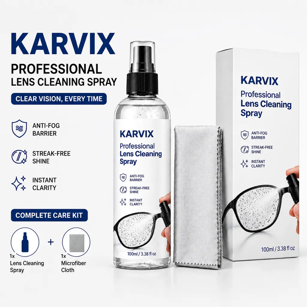 Lens Cleaner Spray Kit with Microfiber Cleaning Cloth Streak-Free Forms Anti Fog Barrier Restores Clear Vision Alcohol Free Safe for Eyeglasses Camera Screens 100ml