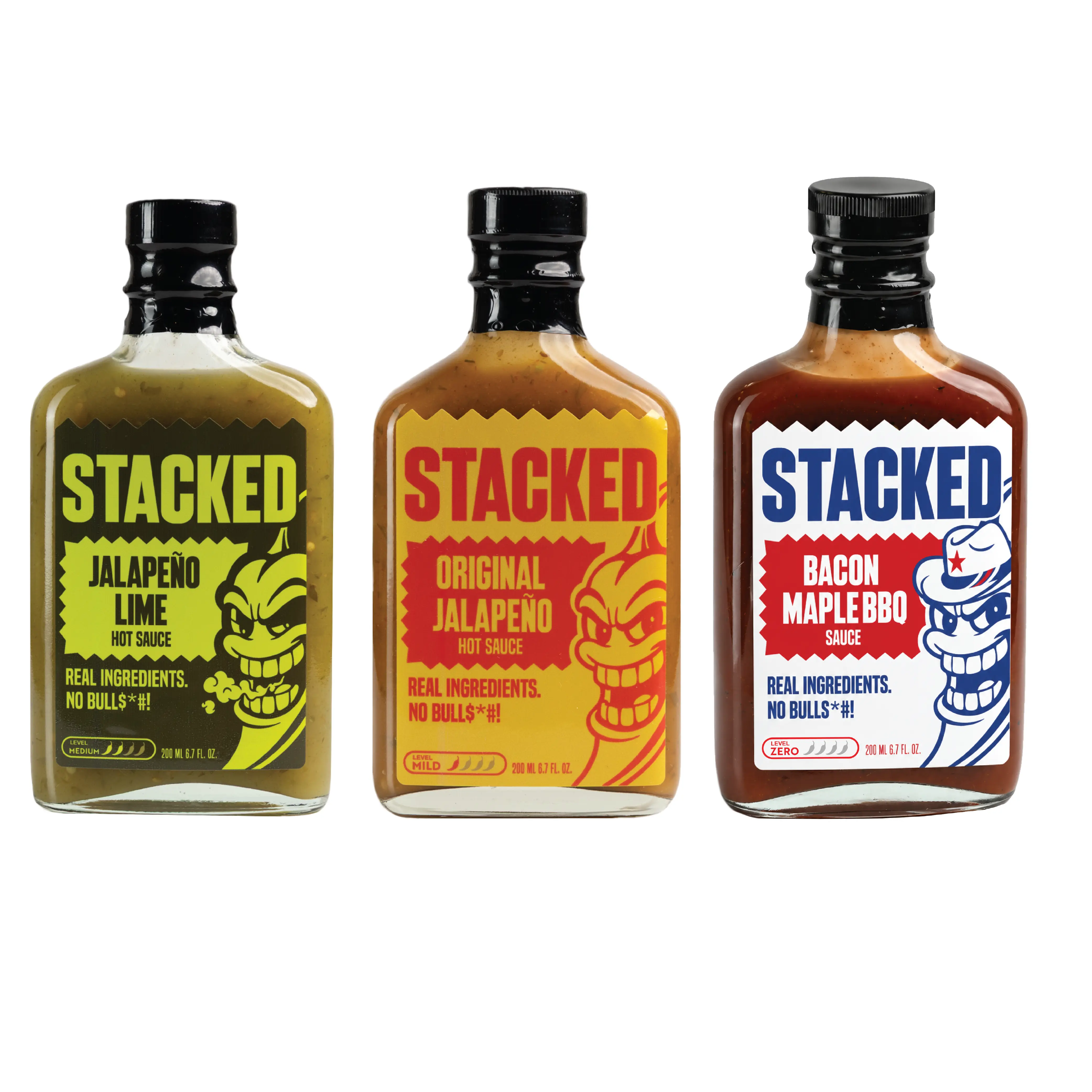 STACKED Triple Cripple | Hot Sauce 3-Pack | Maple Bacon BBQ, Original Jalapeno, Jalapeno Lime