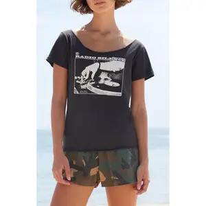 John Galt Women's Black Robyn Radio Silence Short Sleeve Off-The-Shoulder Top