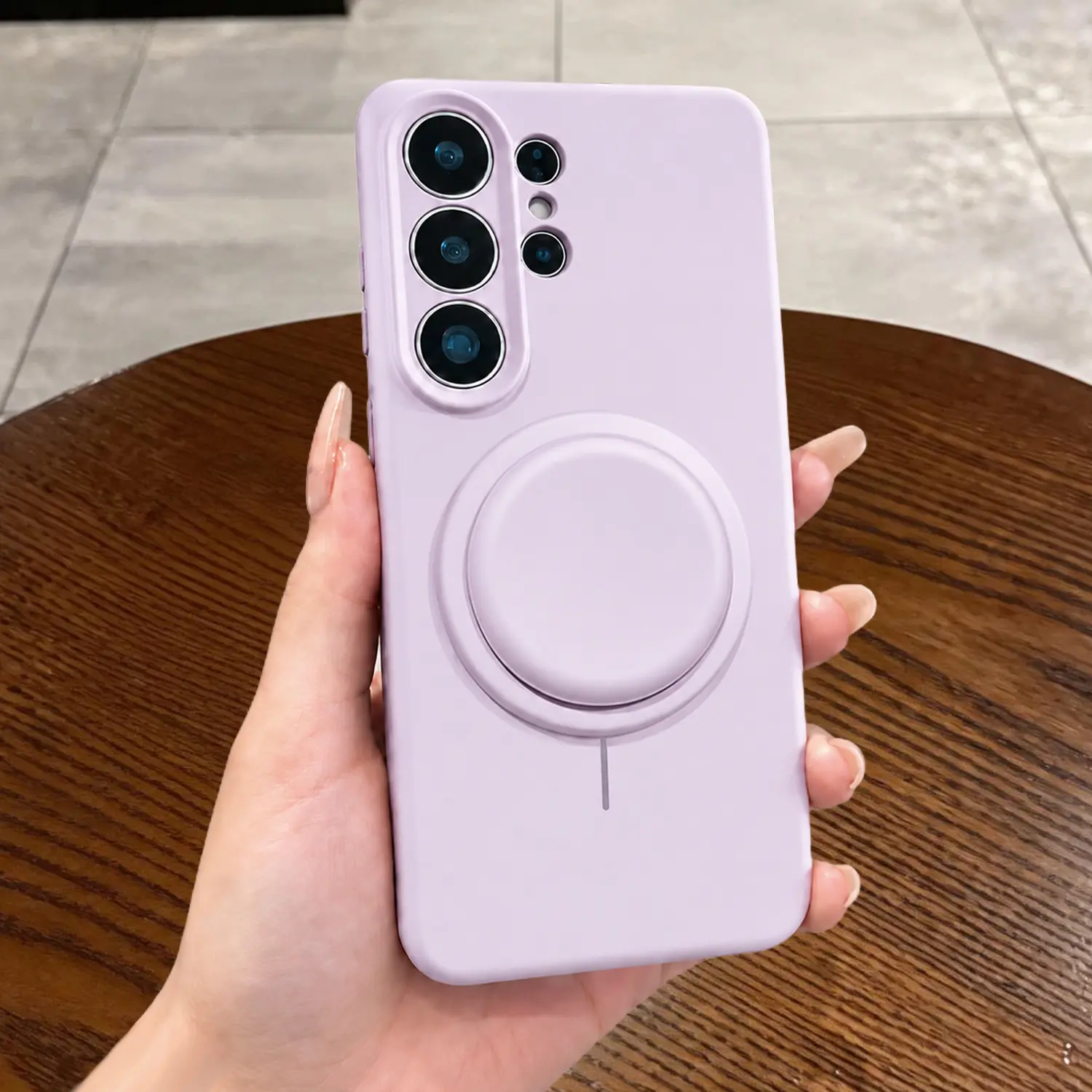 Magnetic‑Stand Liquid Silicone Full‑Coverage Phone Case for Samsung Galaxy S26 Ultra S25 S24 S23 With Detachable Pop-Socket, Magnetic Slim Thin Phone Case, Women Girls Cute Girly Aesthetic Soft Rubber Safecase with Camera Cover