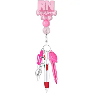 6 count RN Nurse Badge Accessories Nurse Pen Set for RN Students(Pink)