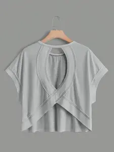Women's Basic Plain Round Neck Loose Fit Short Sleeve Batwing T-Shirt, Womenswear, Breathable Summer Casual Top, Sporty Style, Suitable for All Seasons