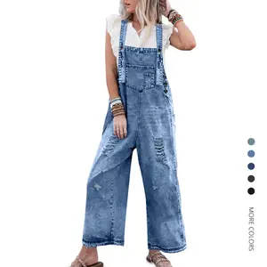 Danedvi Women's Cotton Denim Baggy Overalls - Sleeveless, Basic, Strappy Vintage Casual Jumpsuits with Adjustable Buckle Straps, Distressed Bib, Buttons, Loose Comfortable Fit for Spring, Women's Bottoms Jeans, Overalls For Women