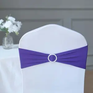 5 Pack Stretch Spandex Chair Sashes 5"x14" Purple with Silver Diamond Ring Slide Buckle - Durable Fitted Chair Bands