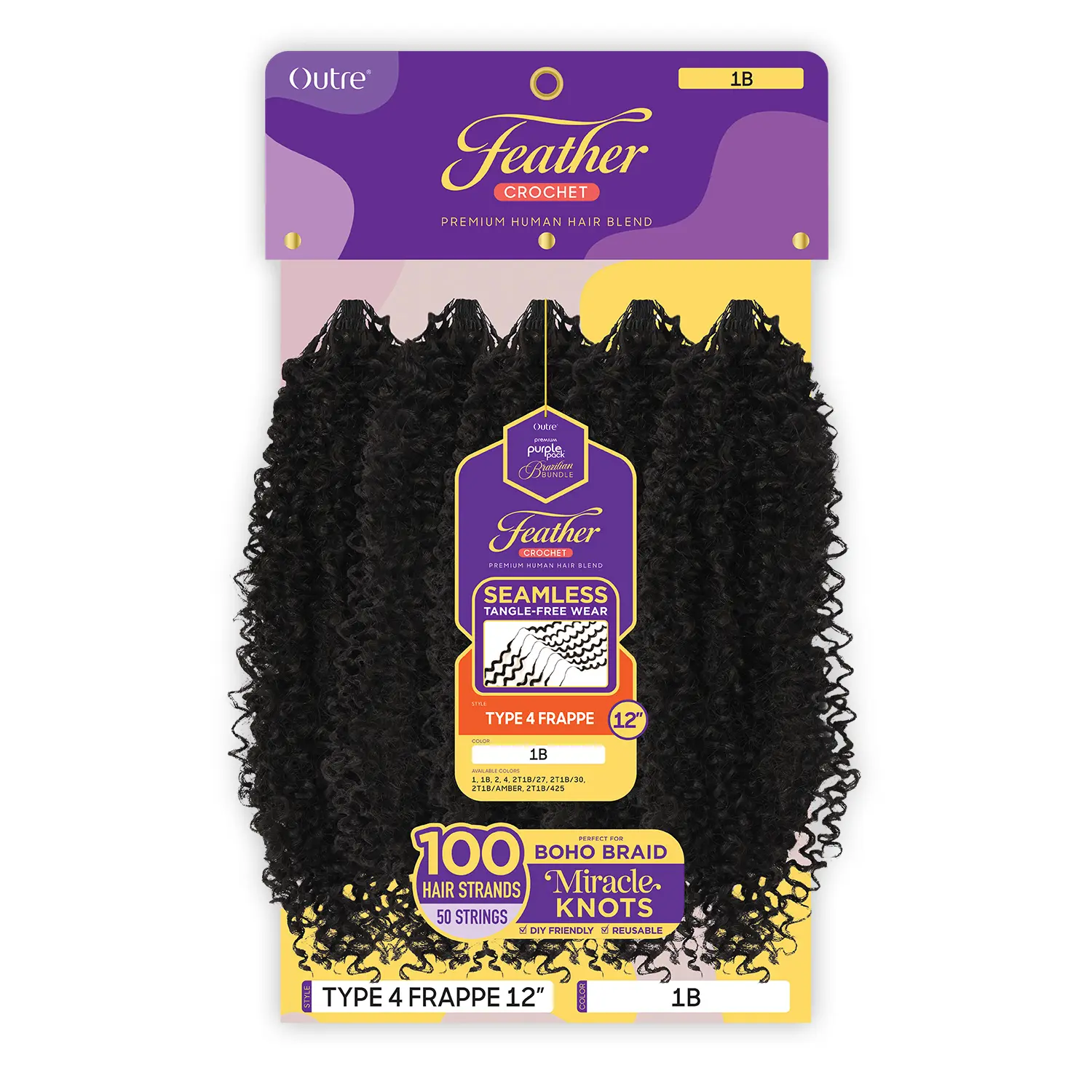 Outre Human Hair Blend Feather Crochet Braids, Purple Pack, Type 4 Frappe, 12 in Feather Crochet Hair