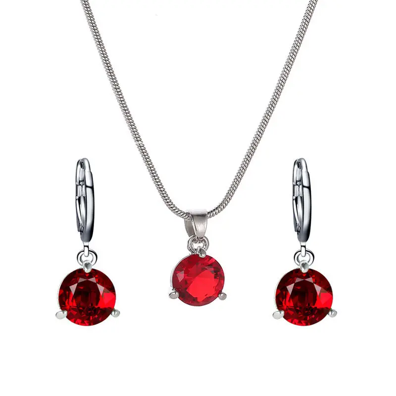 Female 2-Piece Fashion Jewelry Set - Alloy Floral Red Rhinestone Water Drop Cherry Pendant Necklace & Drop Earrings Accessory for Casual, Everyday Wear