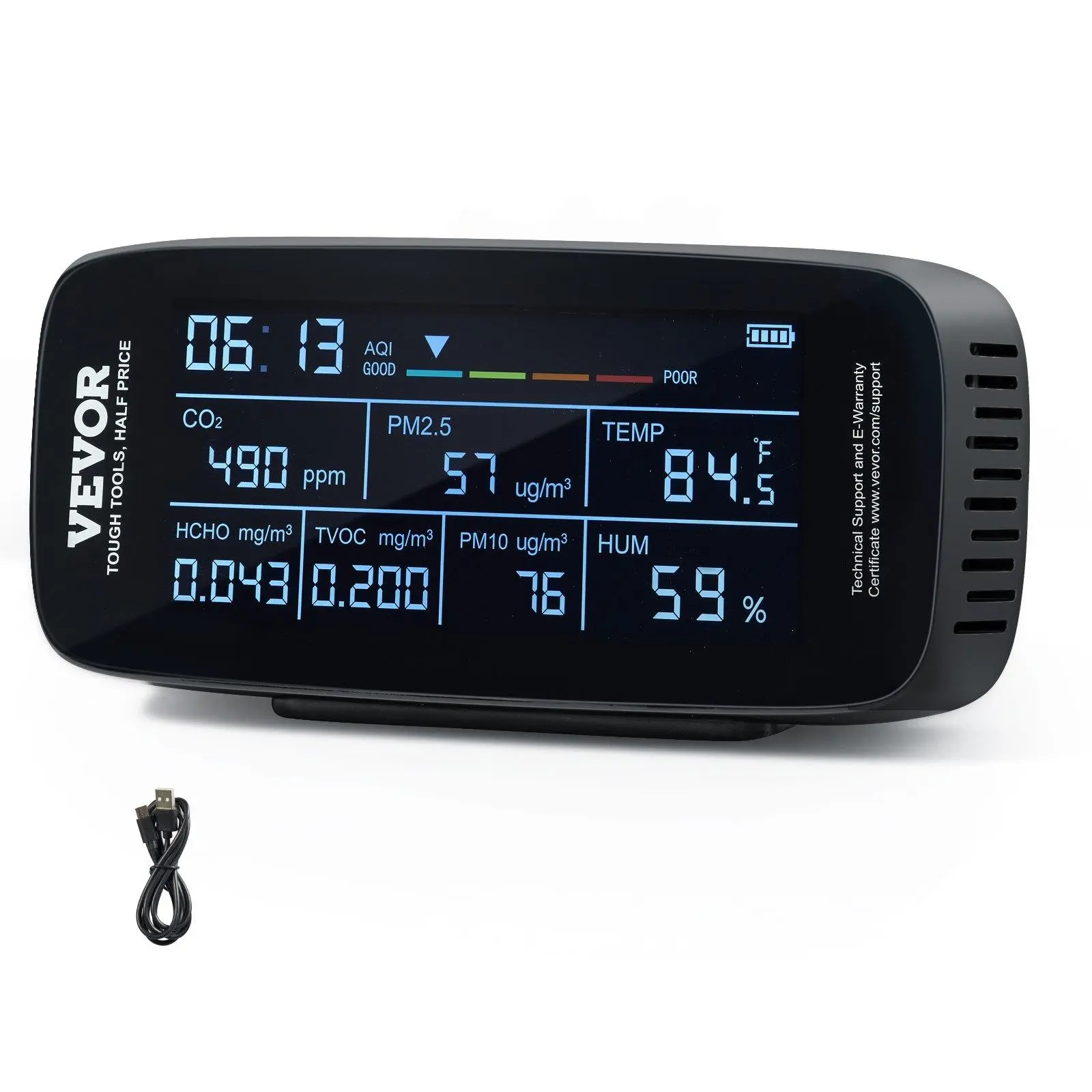 【summerfinds】VEVOR Air Quality Monitor 9-IN-1, Professional PM2.5 PM10 PM1.0 Particle Counter, CO2, Temperature, Humidity, Formaldehyde TVOC AQI Tester, for Indoor/Outdoor, Air Quality Meter w/Alarm Thresholds
