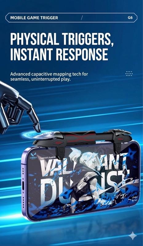 Mobile Gaming Triggers, 4-Finger Integrated Controller with Mechanical Tactile Clicking, Auto High-Sensitivity Capacitive Mapping Gaming Grip for iPhone & Android PUBG/Call of Duty/Valorant
