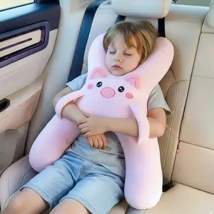 Kids Car Neck Pillow with H-Shape Ergonomic Design for Boys & Babies Adjustable Buckle Strap Soft Hypoallergenic Fabric for Safe Sleep on Long Journeys Safety Belt Protector