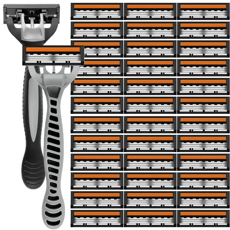 3-Layer Razor Head Manual Shaver, Blade Razor Safety Shaving Beard Moustache Manual Shaver Set