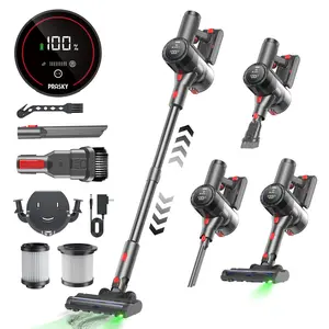 PRASKY Vacuum Cleaner,6-in-1 Self-Standing Cordless Vacuum,Removeable Battery, Stick Vacuum with LED Display & Anti-Tangle,Rechargeable Lightweight Vacuum for Pet Hair/Carpet/Floor/Household
