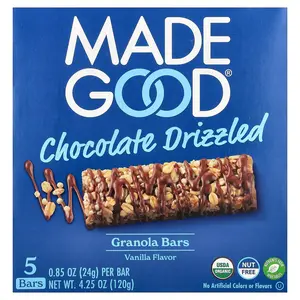 MadeGood Granola Bars, Chocolate Drizzled, Vanilla, 5 Bars, 0.85 oz (24 g) Each