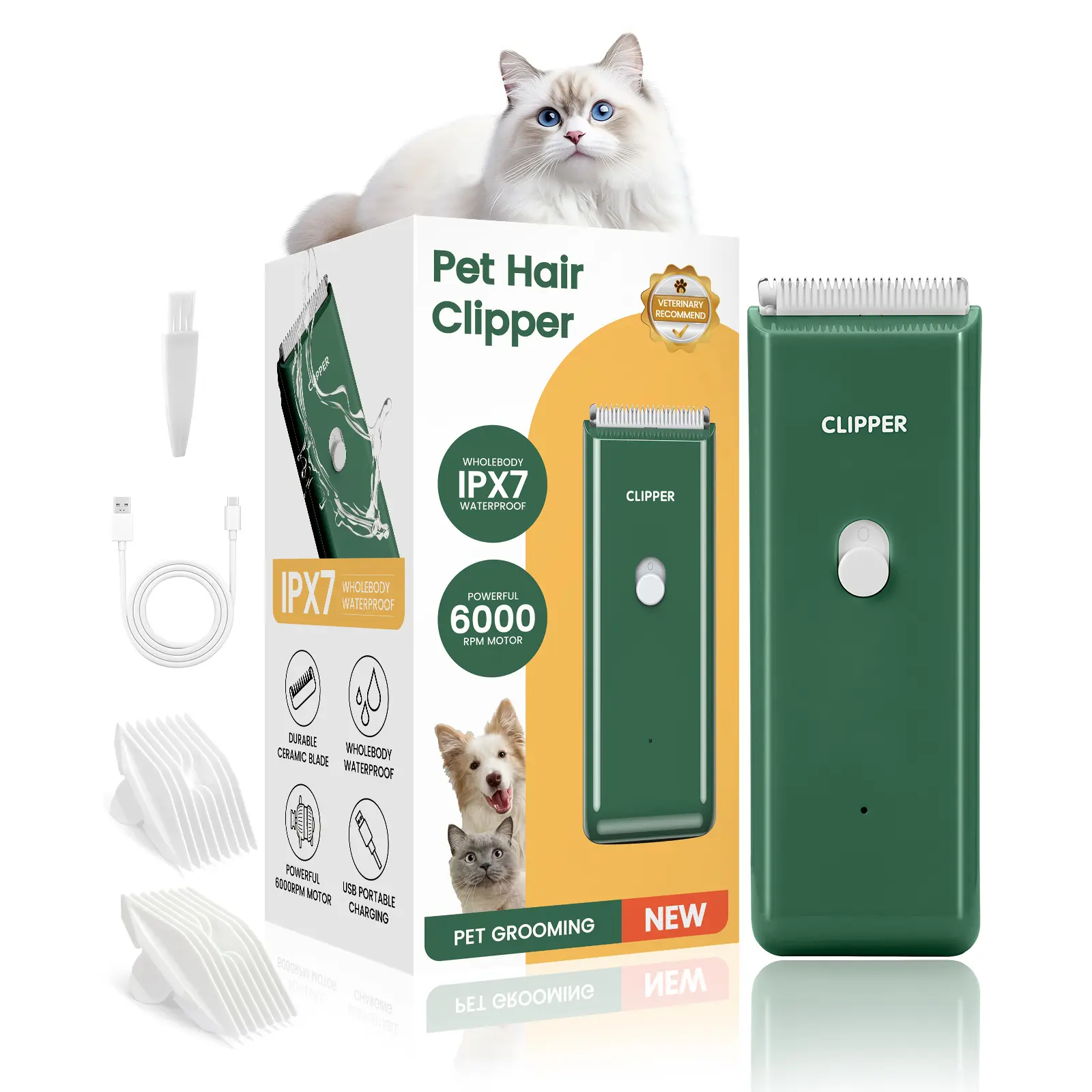 Professional ABS Cordless Dog & Cat Grooming Clipper Kit - Low-Noise USB Rechargeable Tool with Batteries for Matted/Long Hair on Small&Medium Pets, Rabbit Compatible, Handy Home Trimmer (Yes to Cordless Convenience)