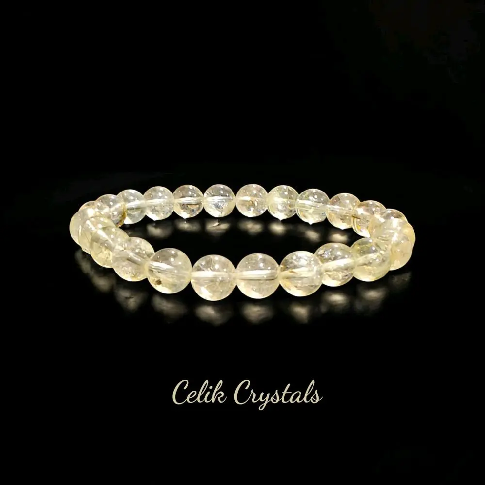 Rare Quality No-Heat Treatment 8mm Round Celik Crystals Stretch Bracelet, Unisex Adults' Positive Energy Elastic Band, 6.5-8.5 Inches, Available Sizes Natural Crystal Jewelry Accessory