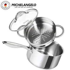 MICHELANGELO Stainless Steel Sauce Pan with Lid, 3 Quart Sauce Pan with Steamer Insert, Nonstick Saucepan with Pour Spout, Oven Safe cookware Pots