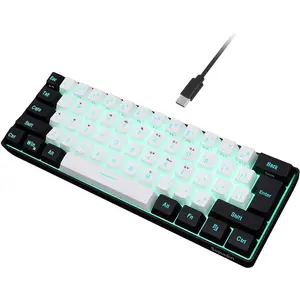 Snpurdiri 60% Wired Gaming Keyboard, RGB Backlit Mini Keyboard, Waterproof Small Ultra-Compact 61 Keys Keyboard for PC/Mac Gamer, Typist, Travel, Easy to Carry on Business Trip(Black-White)