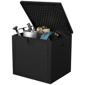 Garvee 80 Gallon Outdoor Storage Box, Large Resin Deck Box with Hydraulic Air Rod, Weatherproof & Lockable Outdoor Storage Bin for Patio Cushions, Garden Tools, Pool Supplies, Porch, Black