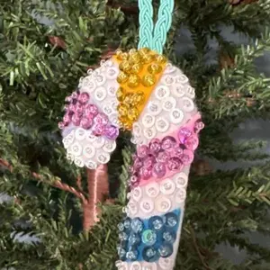 Rainbow candy cane ornament hand sewn