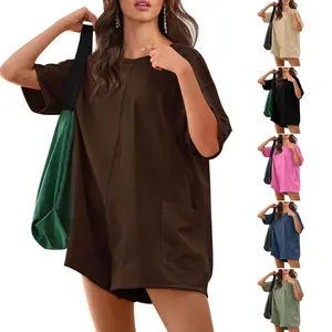 Imily Bela Rompers for Women 2024 Summer Athletic Oversized Romper Short Sleeve Jumpsuit with Pockets